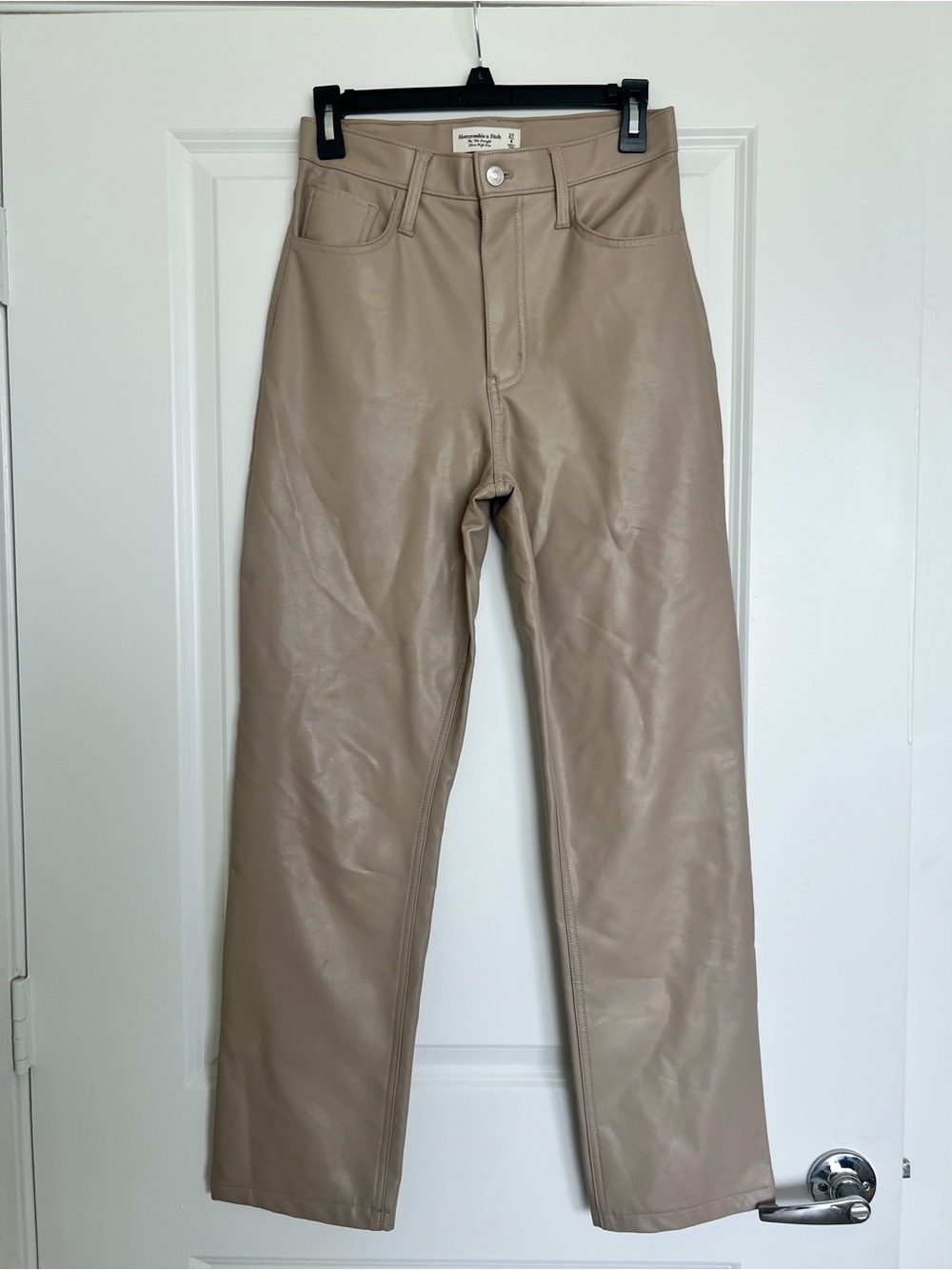 Abercrombie & Fitch Women’s Straight Faux Leather Jeans in Taupe - Curve Love